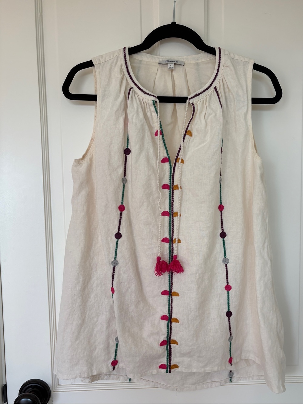 Madewell Embroidered Cream Sleeveless Boho Tunic